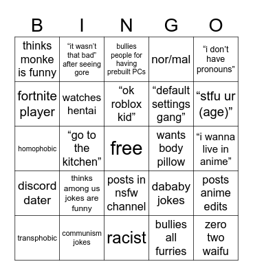 social reject bingo Card