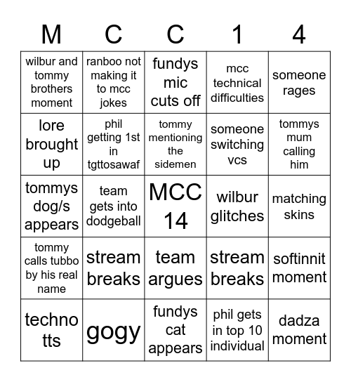 mcc Bingo Card