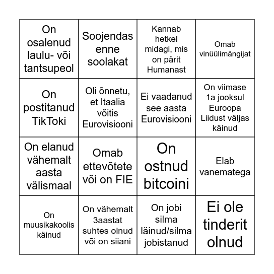 Soolaka bingo Card