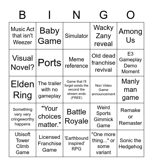 e3 and friends roulette of pain (General) Bingo Card