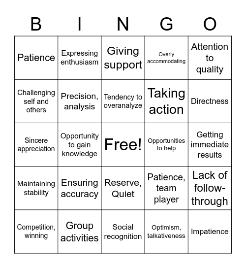 DiSC Bingo Card