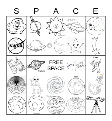 SPACE COLORING BINGO Card