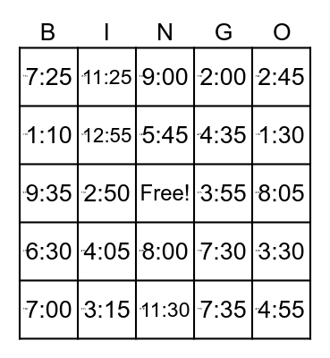 Time Bingo Card