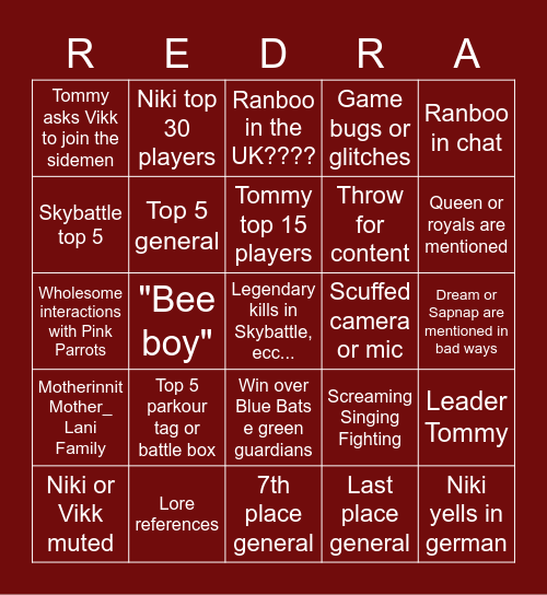 Red rabbits Bingo Card