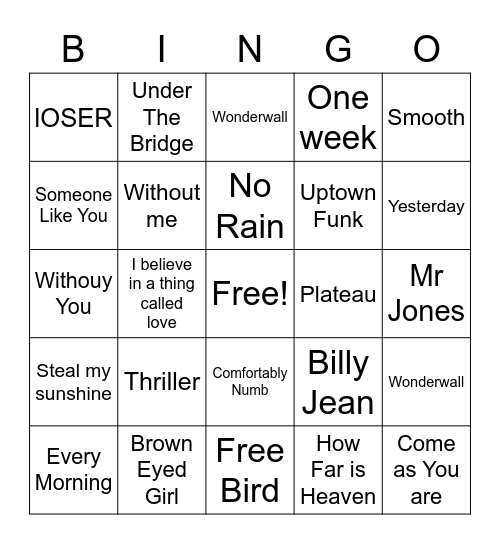 Music Bingo Card