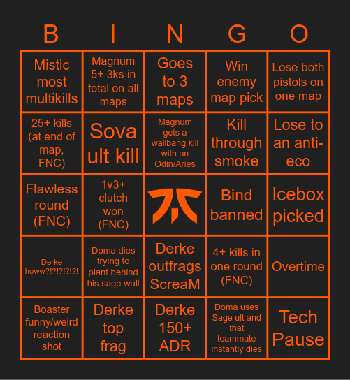 FNC VS Liquid Bingo Card