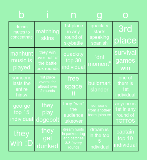 green guardians Bingo Card