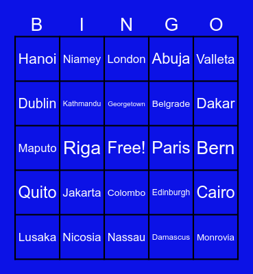 WORLD CAPITALS Bingo Card