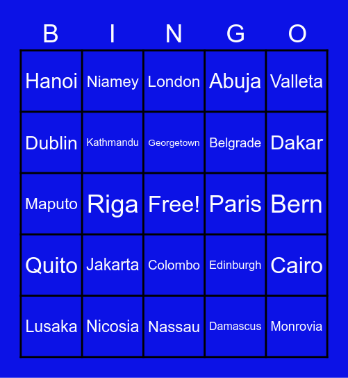 WORLD CAPITALS Bingo Card