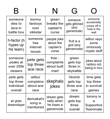 mcc bingo! Bingo Card