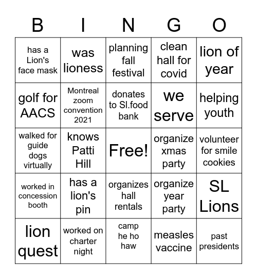 lion card # 2 Bingo Card