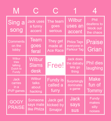 Minecraft Championship- Pink Parrot Bingo Card