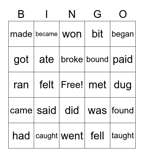 Irregular verbs Bingo Card