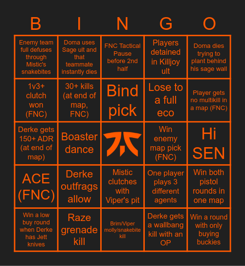 FNC VS NuturnG Bingo Card