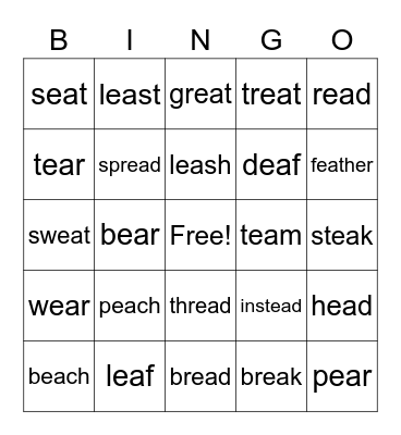 EA Words Bingo Card