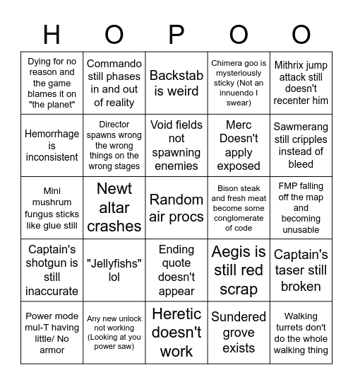 Console Anniversary update bug Bingo list Bingo Card