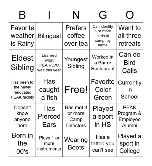 Get-To-Kno-U BINGO LVC Edition Bingo Card