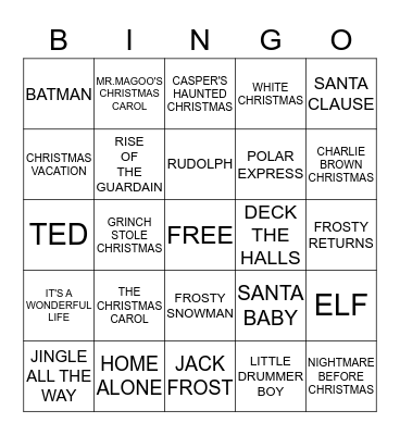 CHRISTMAS MOVIES Bingo Card