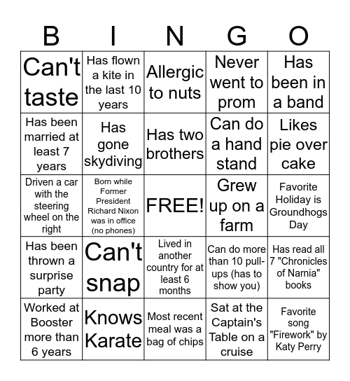 Booster Bingo Card