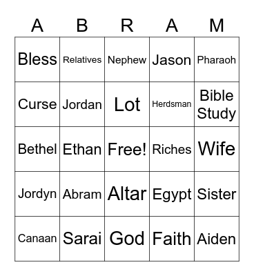 Abram Bingo Card