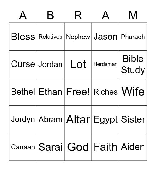 Abram Bingo Card