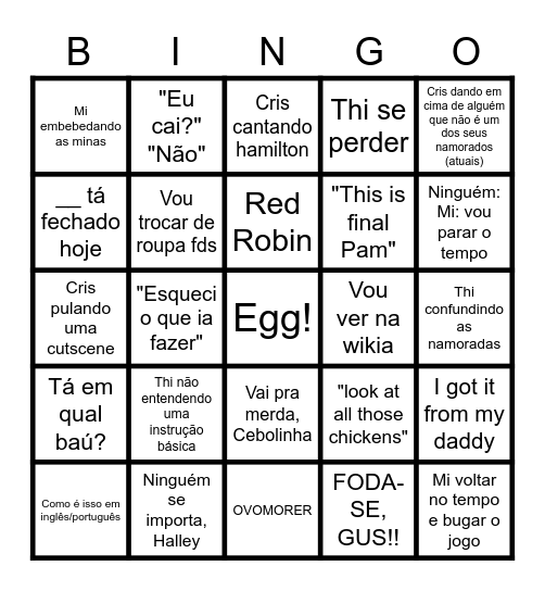 Tonight egg Bingo Card