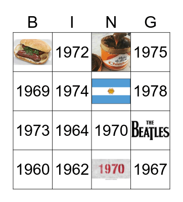 Argentina 60-70 Bingo Card