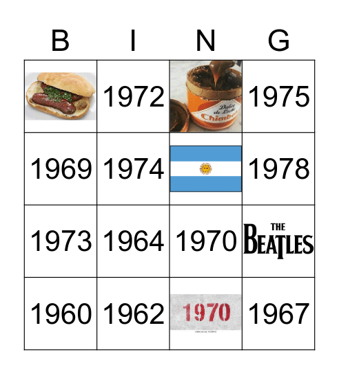 Argentina 60-70 Bingo Card