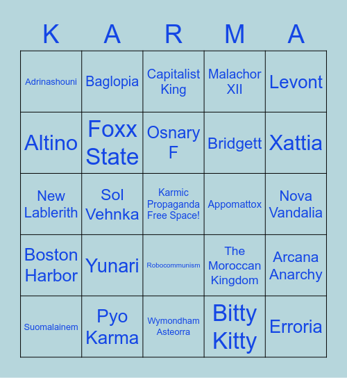Karma  Bingo Card