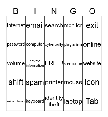 Computer Terms Bingo Card