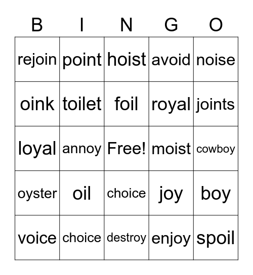 oi & oy words Bingo Card