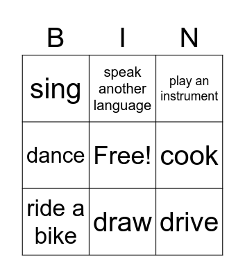 abilities bingo Card