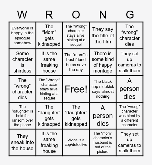 The Wrong Bingo! Bingo Card