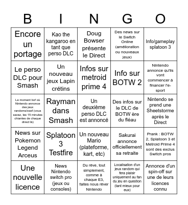 Bingo Nintendo Direct E3 Bingo Card