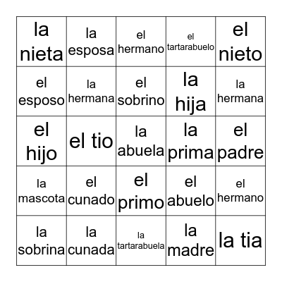 La Familia Bingo Card