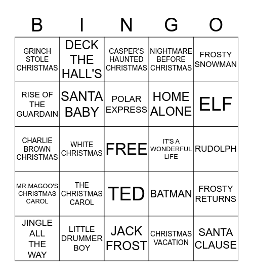 CHRISTMAS MOVIES Bingo Card