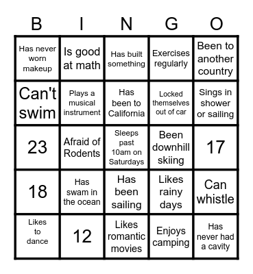 Family Trivia Bingo Card