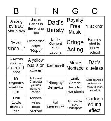 Dadnapped! Bingo Card