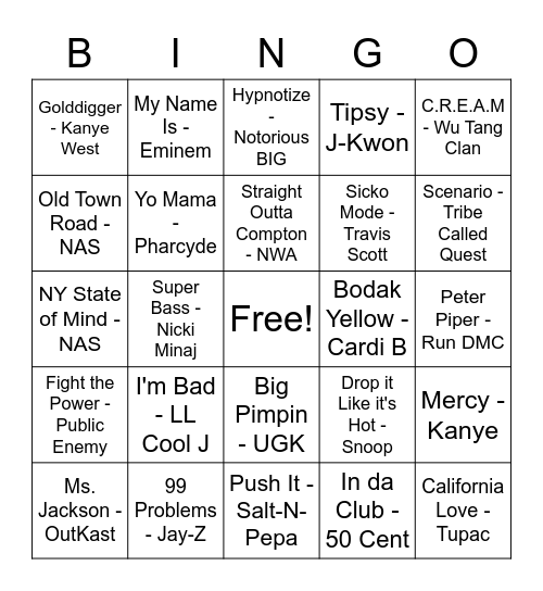 Hip Hop! Bingo Card