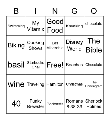 Rachel Bingo Card