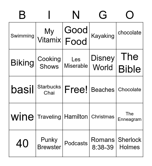 Rachel Bingo Card