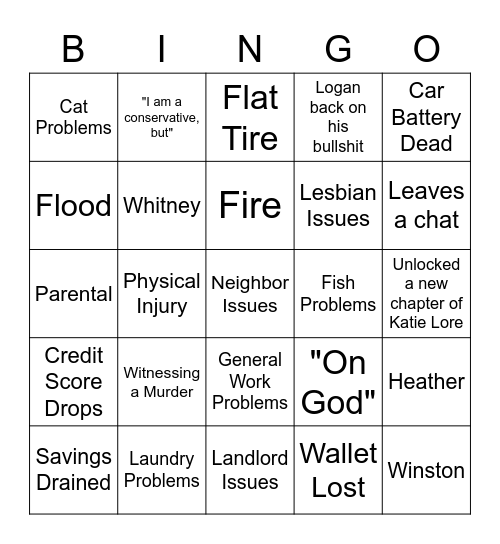 Katie Chaos Bingo Card