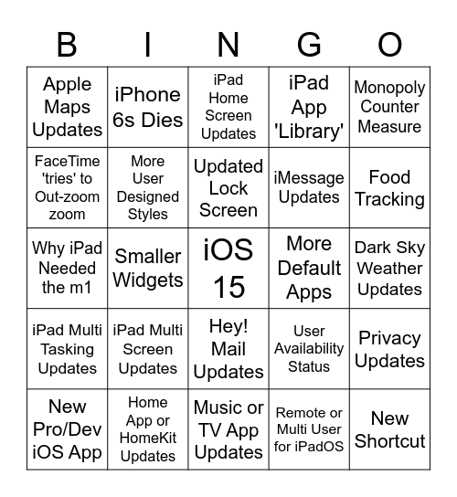 WWDC 2021: iOS & iPad OS Bingo Card