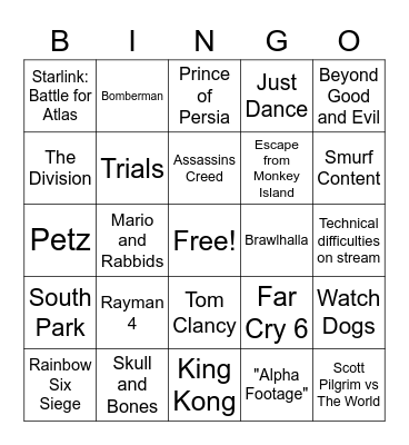 Ubisoft Bingo Card