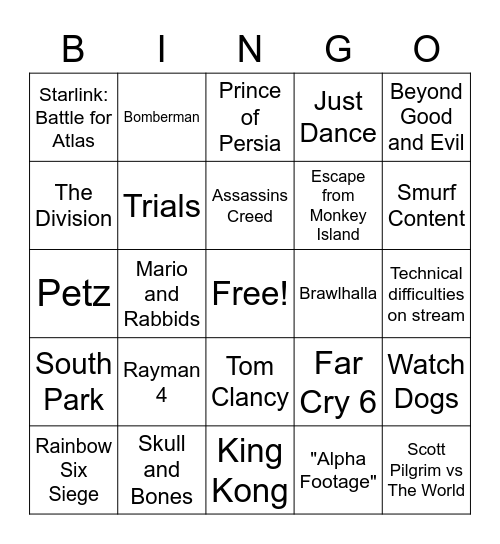 Ubisoft Bingo Card