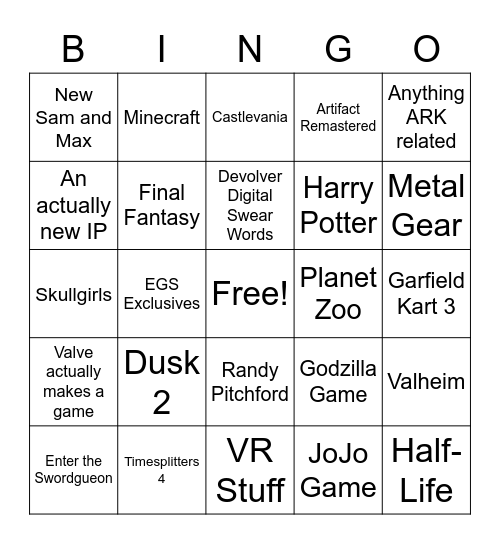 Miscellaneous Bingo Card