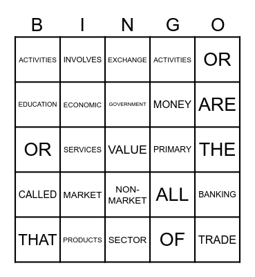 Economic Activity Bingo Card