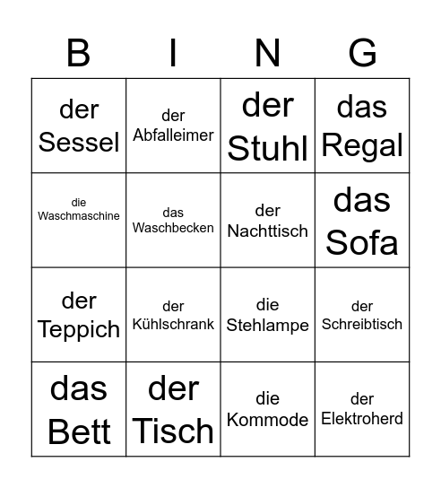 Möbel Bingo Card