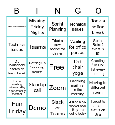 IT Project WFH Bingo Card