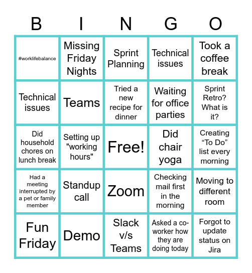 IT Project WFH Bingo Card